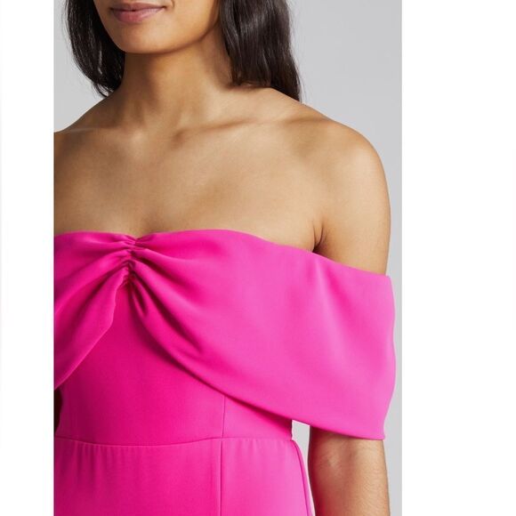 Amanda Uprichard Darien Off the Shoulder Cocktail Dress, Hot‎ Pink, Large, NWT - Picture 5 of 6